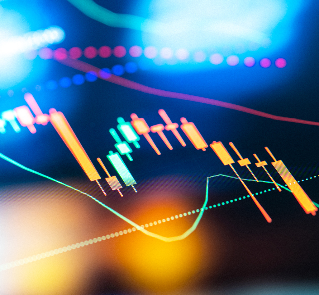 Trading charts analytics on digital display. Financial diagram analytics.