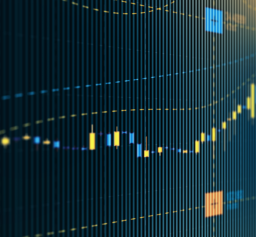 Bar graph moving up on computer screen. Selective focus.