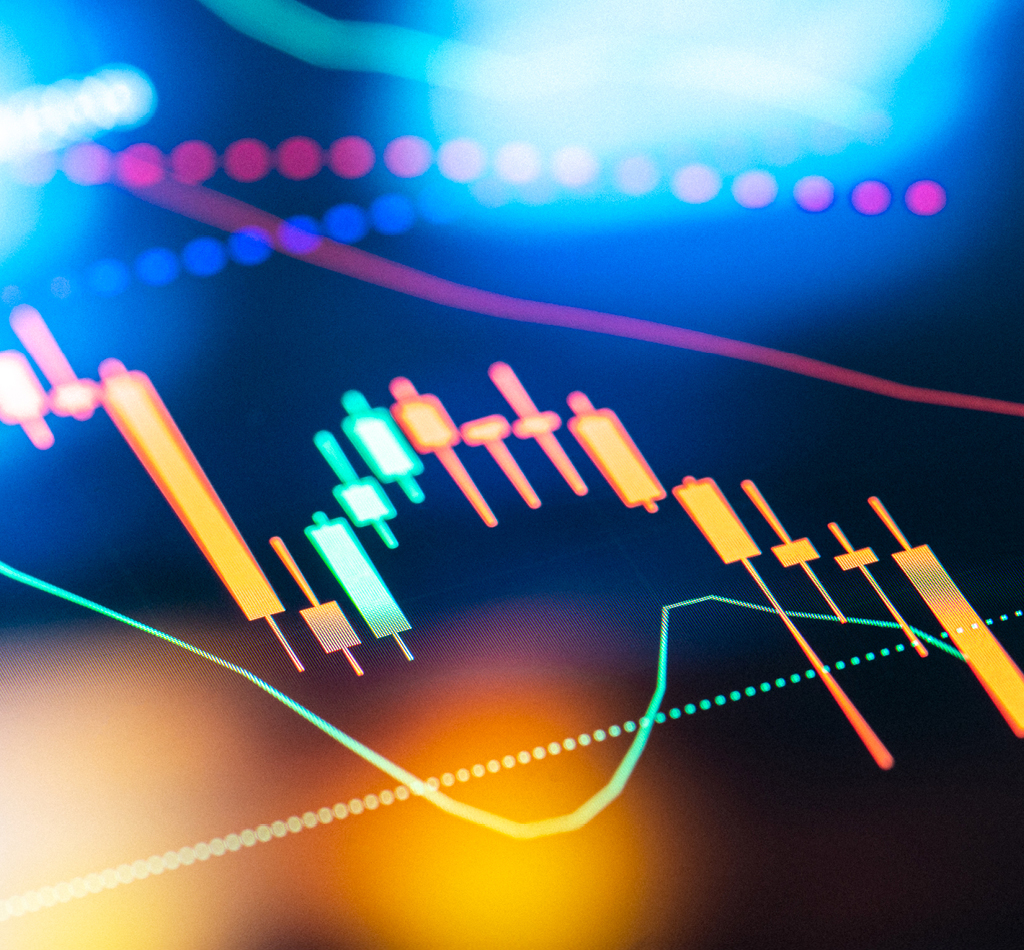 Trading charts analytics on digital display. Financial diagram analytics.