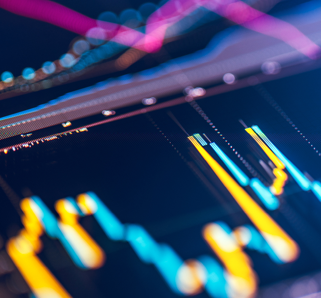 Close-up financial trading chart on digital LCD display.