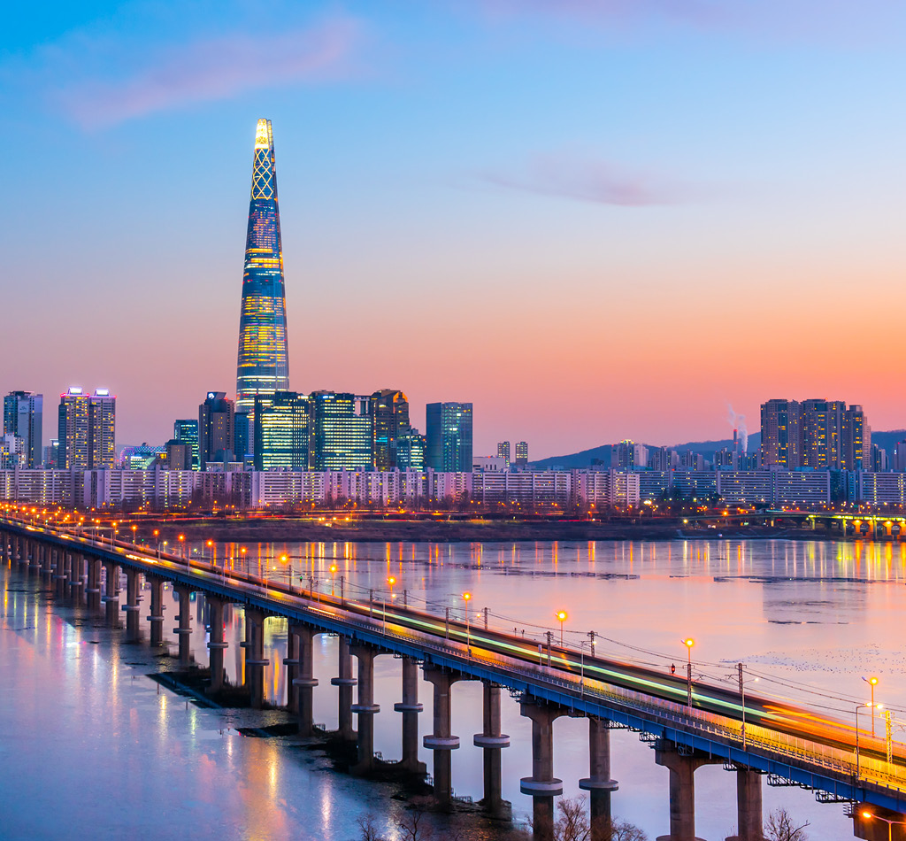 Seoul City at Sunset and han river South Korea.