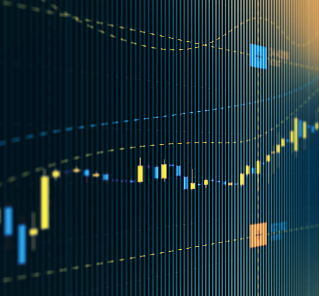 Stock market chart on LCD screen. Selective focus.